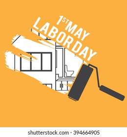 Illustration for Labour Day with paint roller.Vector