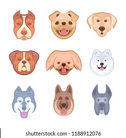 Illustration of Labrador Retriever, Pekingese, Pug, Bulldog, Siberian Husky, Pitbull, German Shepherd and Great Dane. Stickers for Pet Shops, Animal Shelters, Dog Show, and others.