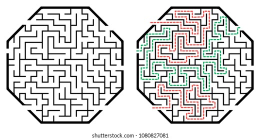 Illustration with labyrinth, maze conundrum for kids. Baby puzzle with entry and exit. Children puzzle game.