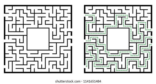 Illustration with labyrinth, maze conundrum for kids. Baby puzzle with entry and exit. Children riddle game.