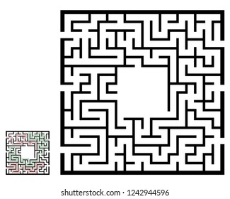 Illustration with labyrinth, maze conundrum for kids. Baby puzzle with entry and exit. Children riddle game.