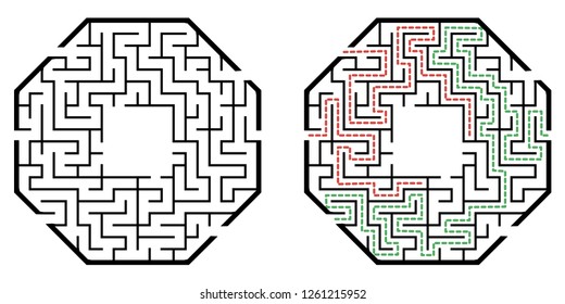 Illustration with labyrinth, maze conundrum for kids. Baby puzzle with entry and exit. Children riddle game.