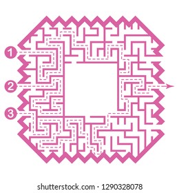 Illustration with labyrinth, maze conundrum for kids. Baby puzzle with entry and exit. Children riddle game.