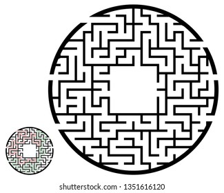 Illustration with labyrinth, maze conundrum for kids. Baby puzzle with entry and exit. Children riddle game.