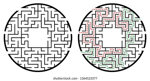 Illustration with labyrinth, maze conundrum for kids. Baby puzzle with entry and exit. Children riddle game.