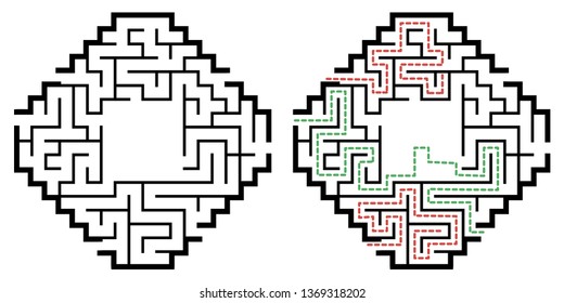 Illustration with labyrinth, maze conundrum for kids. Baby puzzle with entry and exit. Children riddle game.