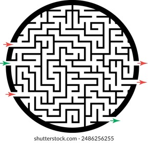 Illustration with labyrinth, maze conundrum for kids. Baby puzzle with entry and exit. Children puzzle game.
