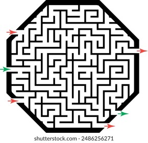 Illustration with labyrinth, maze conundrum for kids. Baby puzzle with entry and exit. Children puzzle game.