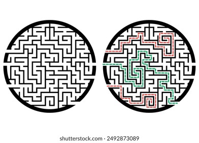 Illustration with labyrinth, maze conundrum for kids. Baby puzzle with entry and exit. Children puzzle game.