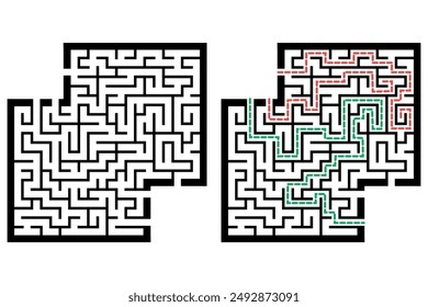Illustration with labyrinth, maze conundrum for kids. Baby puzzle with entry and exit. Children puzzle game.