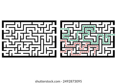 Illustration with labyrinth, maze conundrum for kids. Baby puzzle with entry and exit. Children puzzle game.