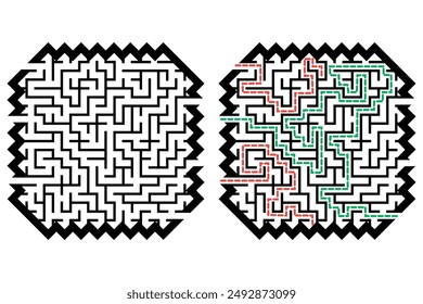 Illustration with labyrinth, maze conundrum for kids. Baby puzzle with entry and exit. Children puzzle game.