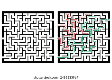 Illustration with labyrinth, maze conundrum for kids. Baby puzzle with entry and exit. Children puzzle game.