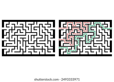 Illustration with labyrinth, maze conundrum for kids. Baby puzzle with entry and exit. Children puzzle game.