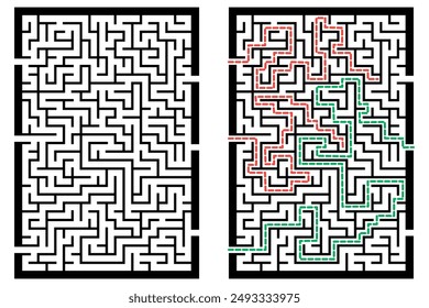 Illustration with labyrinth, maze conundrum for kids. Baby puzzle with entry and exit. Children puzzle game.