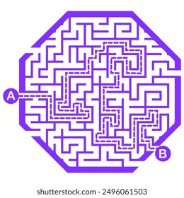 Illustration with labyrinth, maze conundrum for kids. Baby puzzle with entry and exit. Children puzzle game.