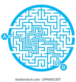 Illustration with labyrinth, maze conundrum for kids. Baby puzzle with entry and exit. Children puzzle game.