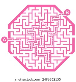 Illustration with labyrinth, maze conundrum for kids. Baby puzzle with entry and exit. Children puzzle game.