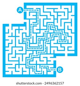 Illustration with labyrinth, maze conundrum for kids. Baby puzzle with entry and exit. Children puzzle game.