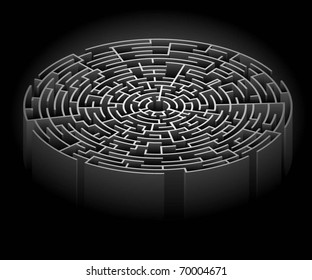 Illustration of the labyrinth on a black background. Vector.