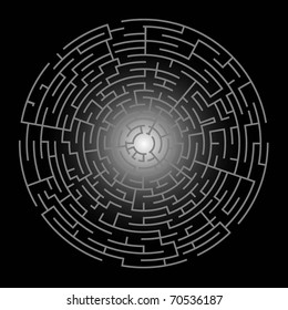 Illustration des Labyrinths auf schwarzem Hintergrund. Vektorgrafik.