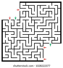 Illustration with labyrinth with places for your images, maze conundrum for kids. Entry and exit. Children puzzle game.