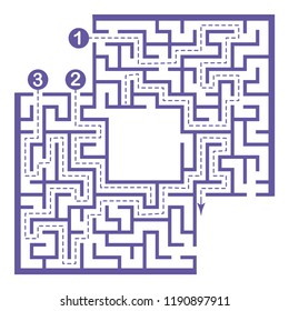 Illustration with labyrinth with places for your images, maze conundrum for kids. Baby puzzle with entry and exit. Children riddle game.