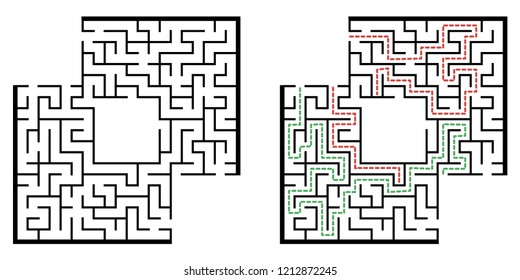 Illustration with labyrinth with places for your images, maze conundrum for kids. Baby puzzle with entry and exit. Children riddle game.