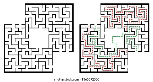 Illustration with labyrinth with places for your images, maze conundrum for kids. Baby puzzle with entry and exit. Children riddle game.