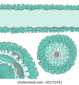 Illustration with lace flowers and buttons, hand drawn beautiful elements for scrapbook design, Vector