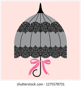 Illustration with a lacy umbrella. Vintage style