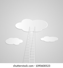 Illustration of a ladder reaching up to the clouds isolated on a gray background.