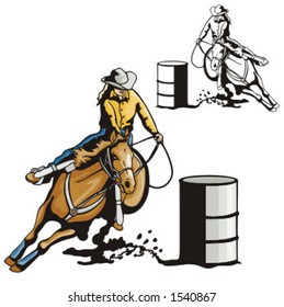 Illustration of a ladies' barrel racing.