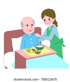 Illustration of ladies who care for the elderly, helping meals