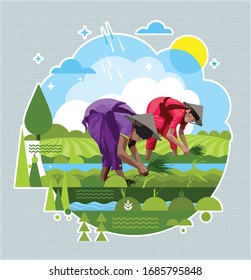 Illustration of a lady in agriculture field