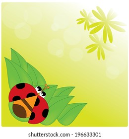  illustration lady bug on the leaf and the yellow background