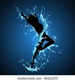 Illustration Of Lady Dancing In Splash Of Water On Abstract Background