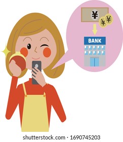 The illustration a lady deposits by an online bank