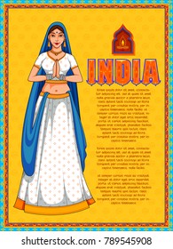 Illustration Of Lady Doing Namaste Gesture Showing Welcome On India Background