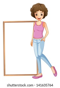 Illustration of a lady with an empty board at her side on a white background