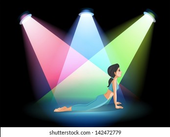 Illustration of a lady exercising in the middle of the stage