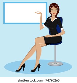 ilustración de la señora haciendo presentación delante del tablero