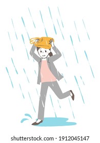 illustration of a lady in heavy rain