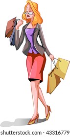 Illustration of lady holding shopping pouch	