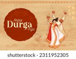illustration of lady performing Dhunchi dance in Happy Durga Puja Subh Navratri Indian religious header banner background