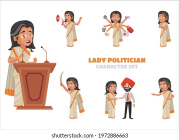 Illustration of lady politician character set on white background.