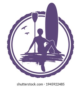 Illustration of lady posing with surf board