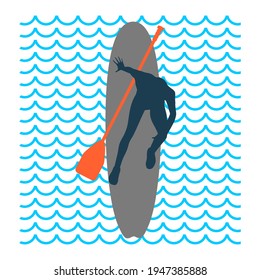 Illustration of lady posing with surf board