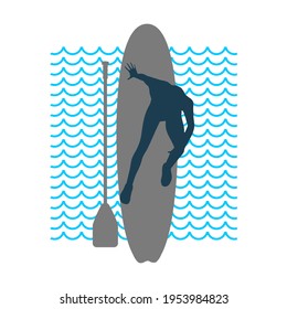 Ilustración de una mujer posando con tablas de surf