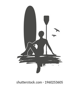 Illustration of lady posing with surf board